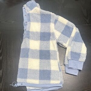 Blue and White Buffalo Plaid Teddy Pullover